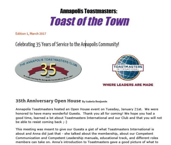 Toast of the Town March 2017 Newsletter
